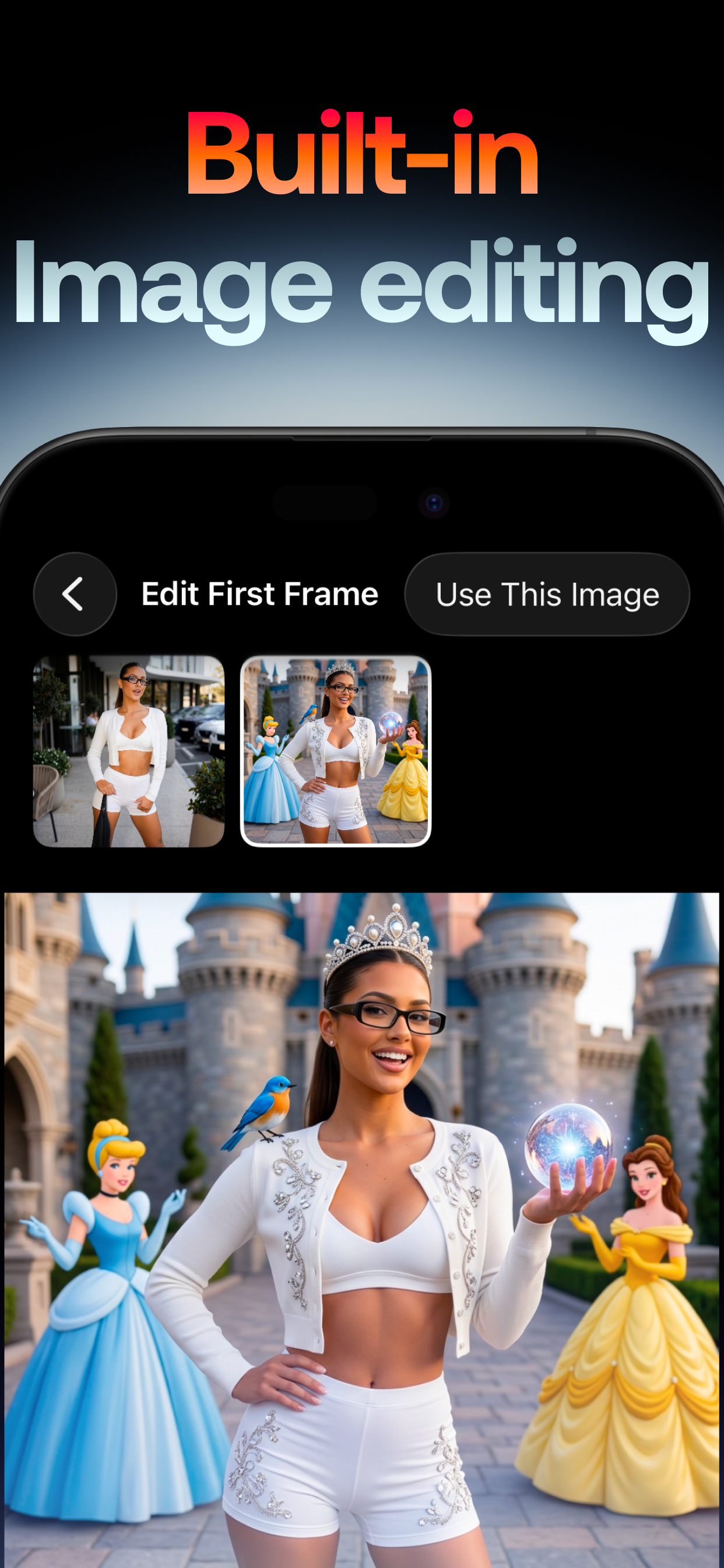 Swap Cast built-in image editing screenshot showing Edit First Frame and Use This Image